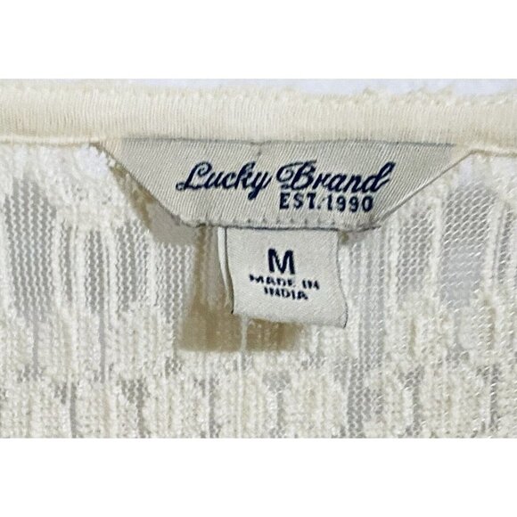 Lucky Brand Womens Medium Embroidered Tribal Print Sheer Top 3/4 Sleeve Ivory - Picture 5 of 6